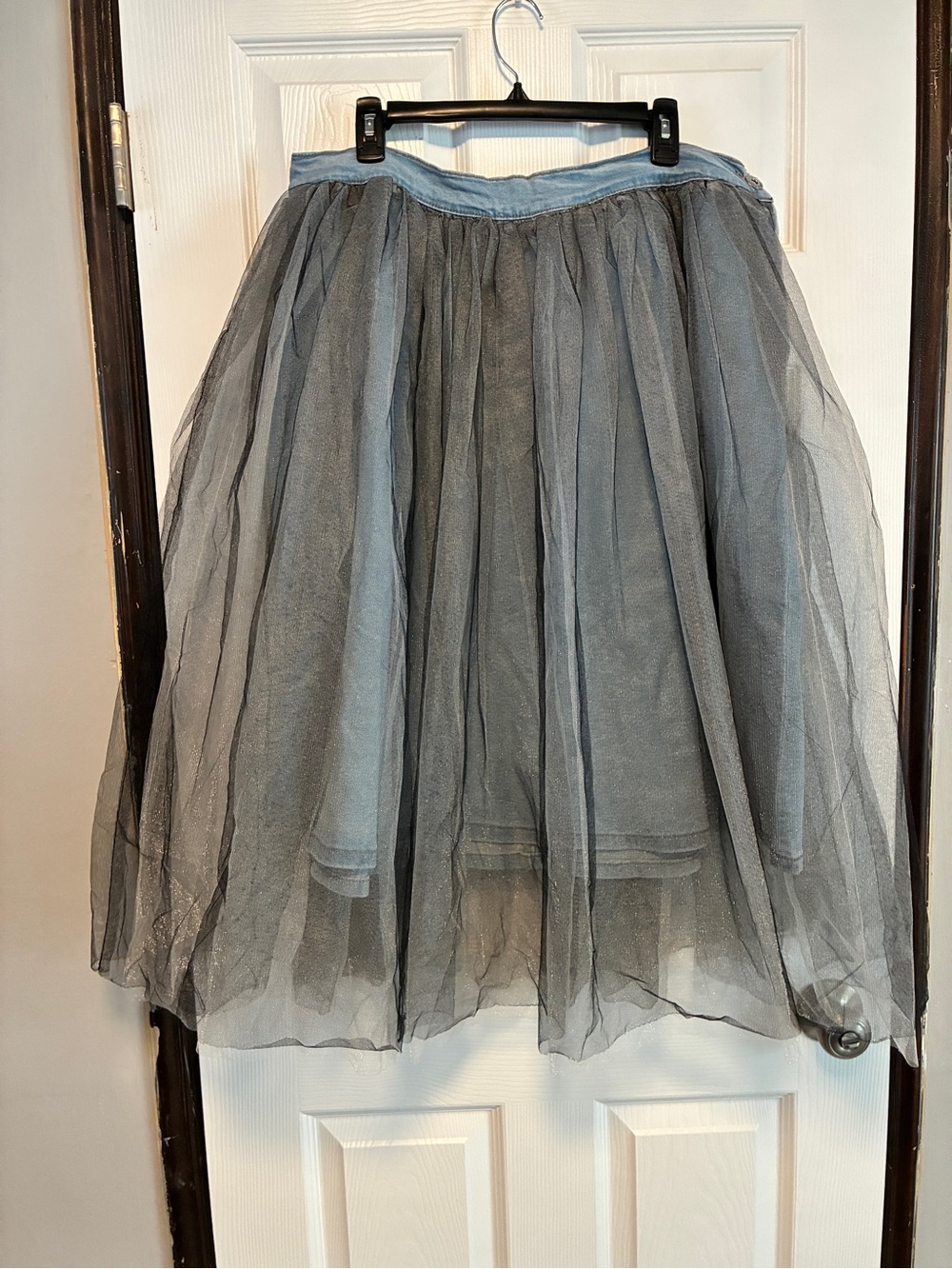 Women's Gray Tulle Denim  Skirt